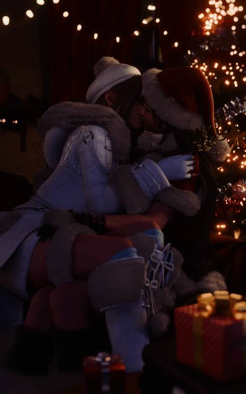 《最终幻想7》蒂法和爱丽丝3D圣诞图