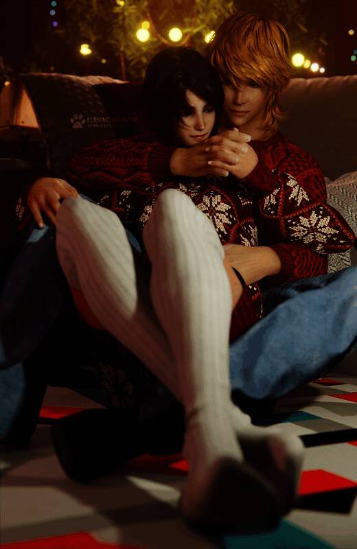 《最终幻想7》蒂法和爱丽丝3D圣诞图