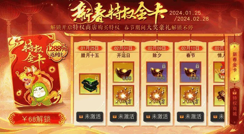 新春特权金卡相关画面(开发中)