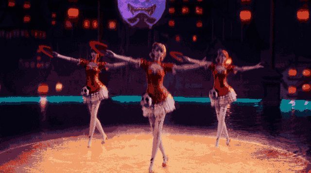 女团成员身着红舞表演舞蹈的动态画面