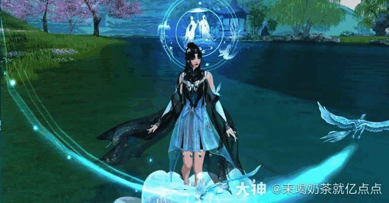 身着【幽兰黛雅】搭配【鹊桥之约】背饰的少女