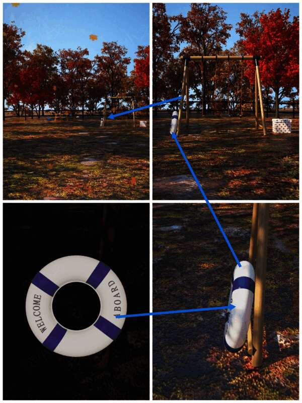 秋千架及泳圈的画面