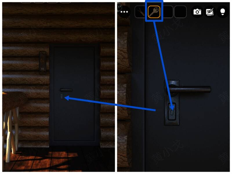 木屋门及锁的画面
