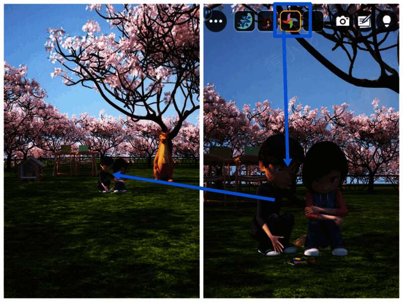 地上的人及完整风车的画面