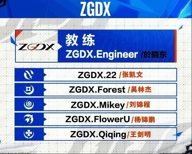 ZGDX战队阵容图