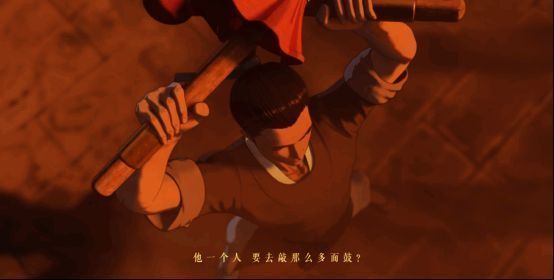 造鼓木匠击鼓激励众人的画面