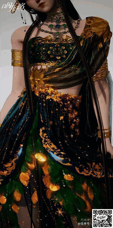 图片 11.png 黄绿色系染色呈现傣族孔雀风格服饰效果图