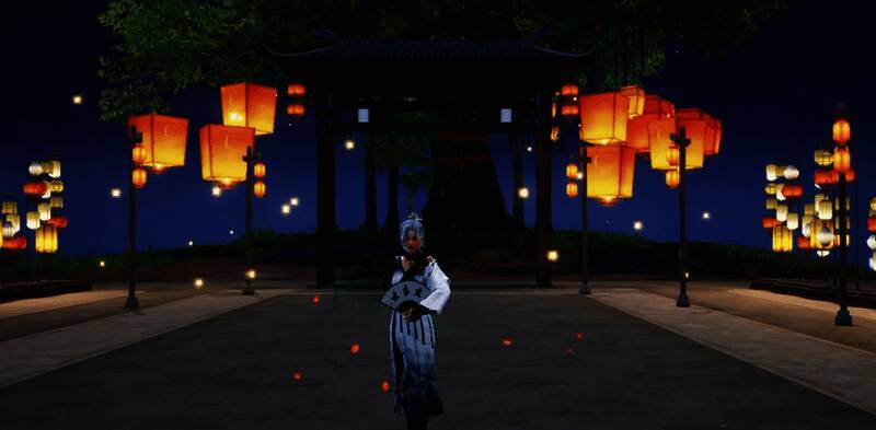 榕树古镇区域的宋韵灯会场景