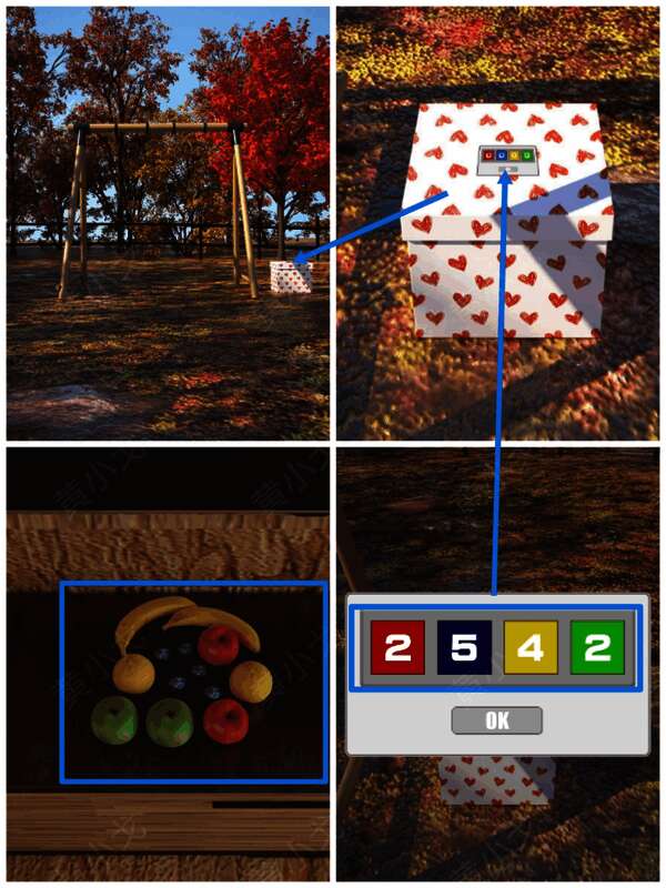 调整秋千旁盒子密码锁画面