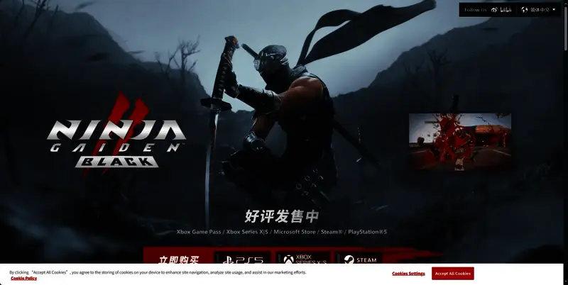 《忍者龙剑传2:黑之章》官方网站截图