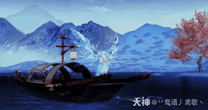 寒江与桃花的景色