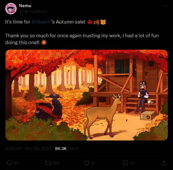 Memu在推特感谢Steam的相关推文配图