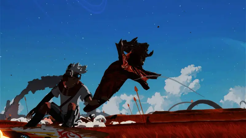 游戏内角色使用悬浮滑板在空中飞跃,背景中可见奇幻的外星城市与光影特效