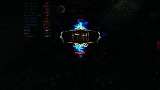 游戏内监控数据叠加显示效果图,包含帧率、CPU温度、GPU负载等多项指标