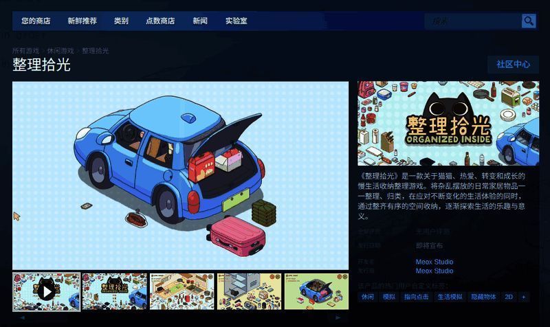 Steam商店页面截图，显示《整理拾光》的宣传图与基础信息介绍