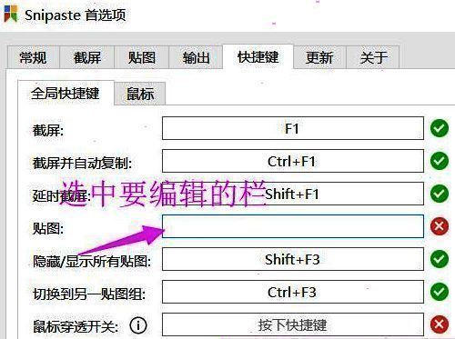 设置完成后Snipaste主界面展示，准备开始使用自定义快捷键