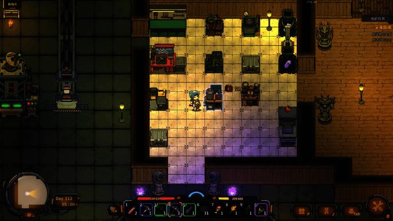 玩家搭建的营地内部景象，设有多个工作台和装饰性家具，灯光温暖