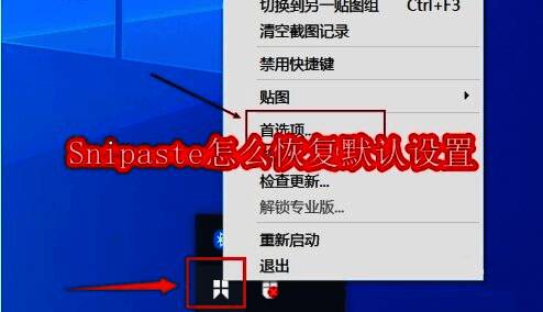 Snipaste软件任务栏图标展示,右键菜单中显示首选项按钮