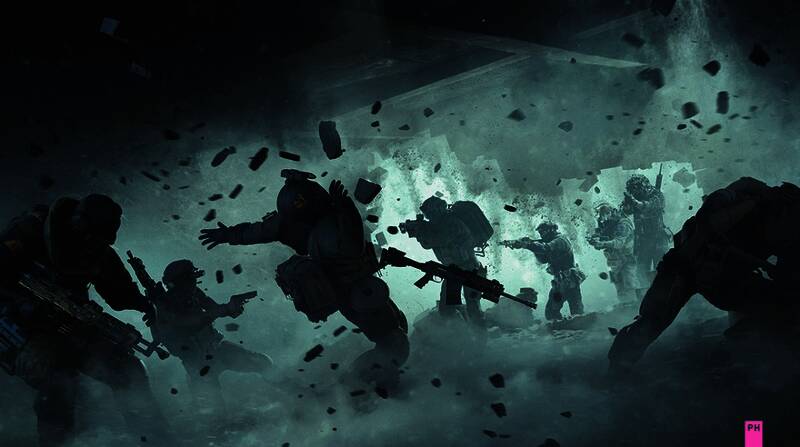 海滨小镇废墟场景,街道上散落着车辆残骸,远处可见浓烟滚滚