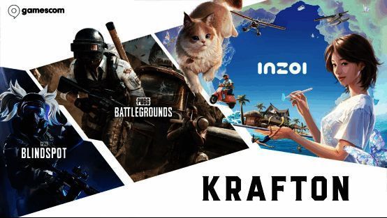 KRAFTON展位概念图,展示三款游戏LOGO与宣传画面