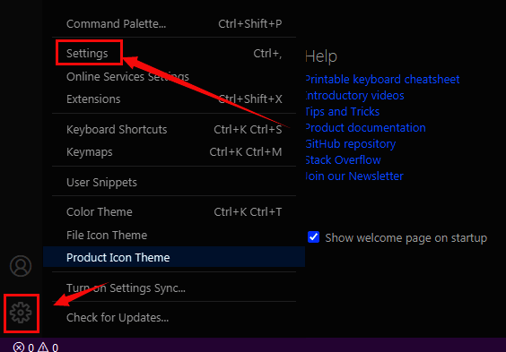 设置菜单展开示意图，突出显示terminal设置栏目位置