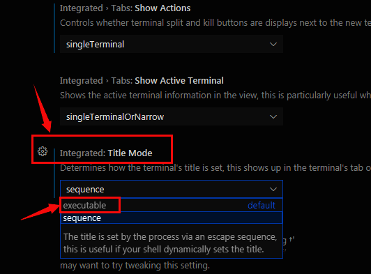 标题模式下拉菜单示例图，展示executable选项被选中的状态