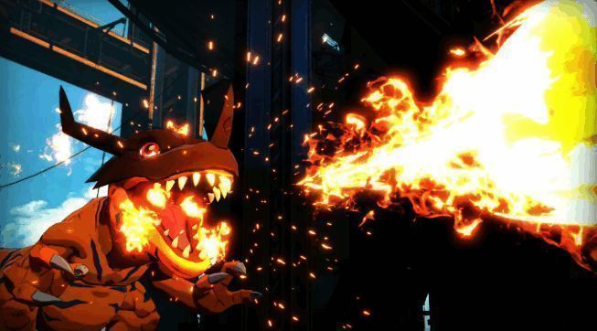 《数码宝贝》新款玩具与卡牌游戏实物展示，背景为舞台灯光效果