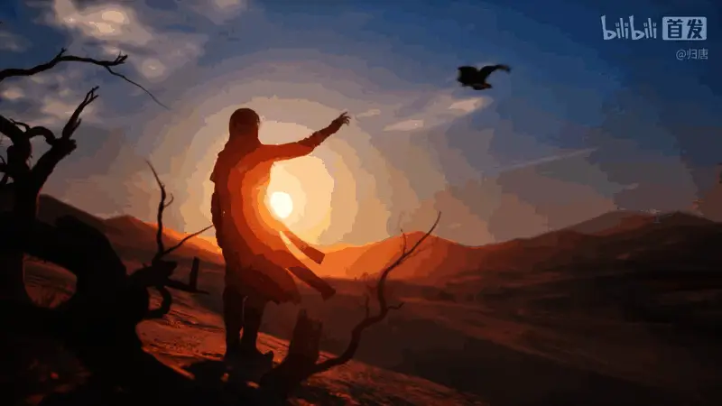 古庙遗迹内部，光线昏暗，氛围神秘