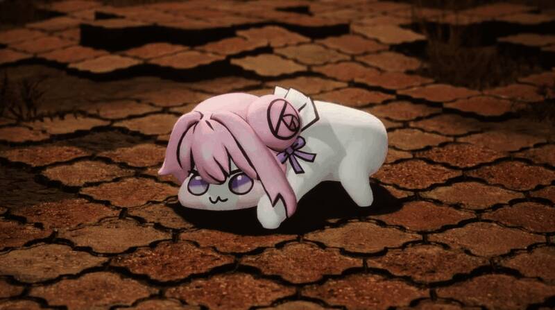 Doro模型在《剑星》场景中活泼跳跃,背景为末日废墟风格