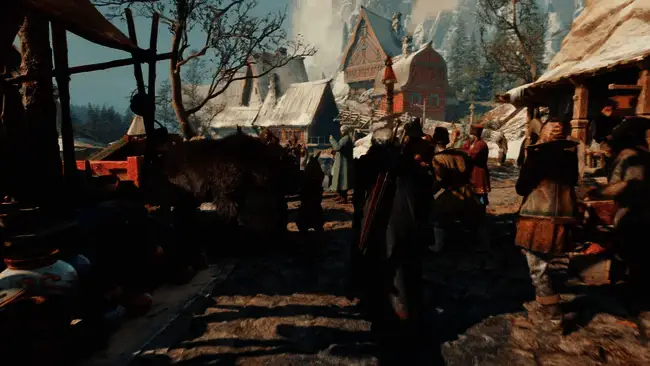 对比画面显示《巫师3》诺维格瑞与《巫师4》Valdrest之间的技术差异,NPC数量与场景细节显著提升