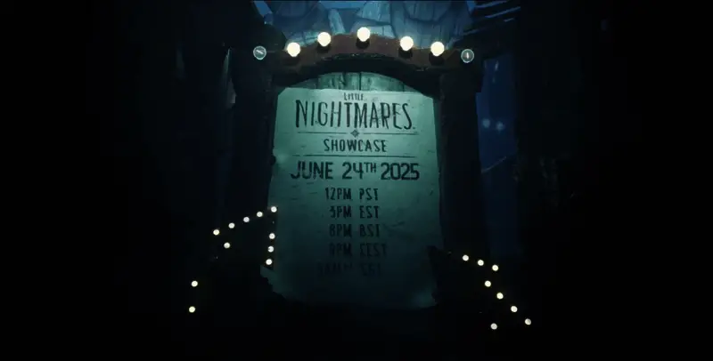 《小小梦魇3》游戏场景概念图,昏暗环境中的神秘角色剪影