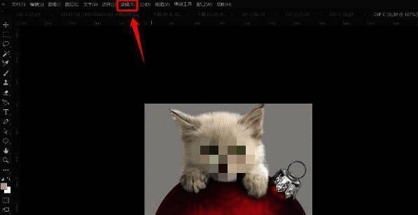 滤镜菜单展开示意图，突出显示消失点选项位置