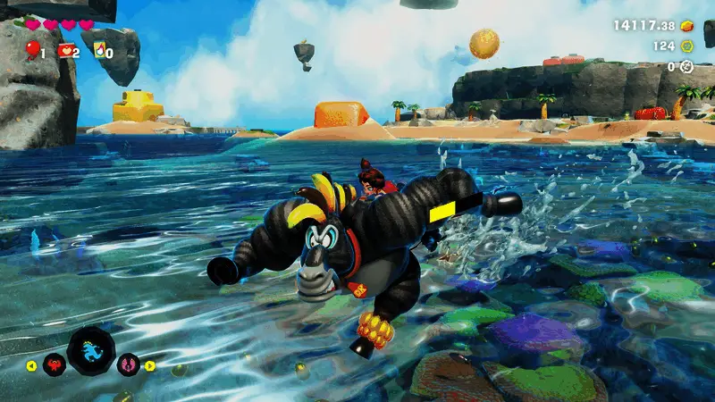 卡通风格的游戏画面,背景为热带岛屿景观