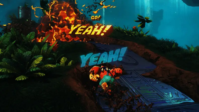 大金刚与Boss对战时的激烈战斗场面,背景有爆炸特效