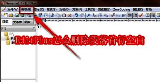 EditPlus主界面展示,顶部菜单栏清晰可见'编辑'按钮