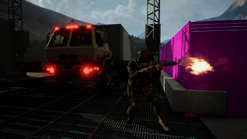 游戏中激烈交火的场景,士兵在废墟中穿梭