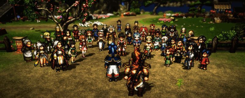 游戏主视觉图，展示主角团集结场景，画风复古而精致