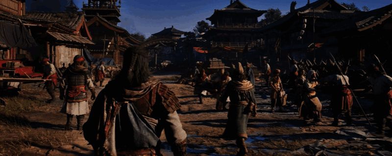 归唐游戏宣传图，展现古风战斗场景，主角手持武器面对敌人