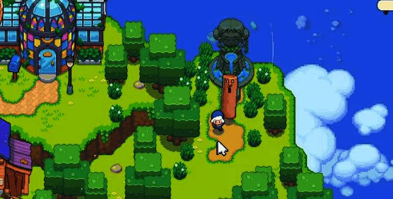 主角在岛屿间穿梭捕捉精灵,场景中有魔法阵和药水瓶等元素