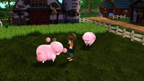 牧场物语美丽人生的温馨场景,主角正在照料动物并与村民互动