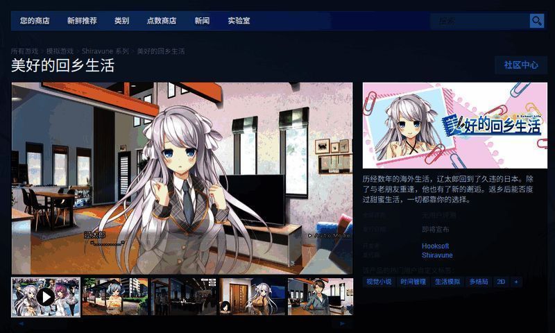 《美好的回乡生活》Steam页面截图，展示游戏详情界面