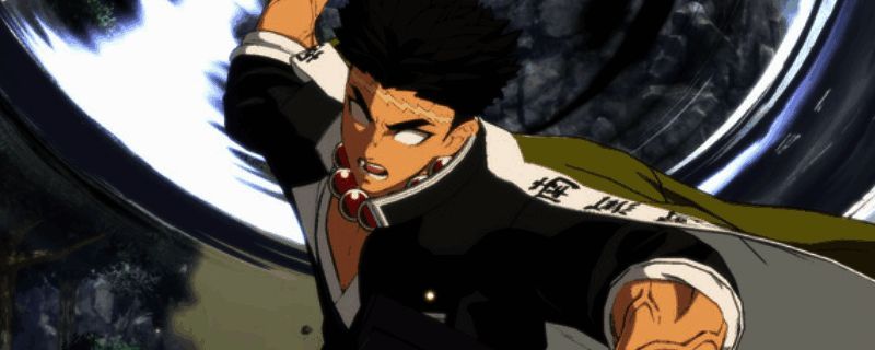 鬼灭之刃角色挥舞日轮刀发动技能，场景细节丰富，光影效果逼真