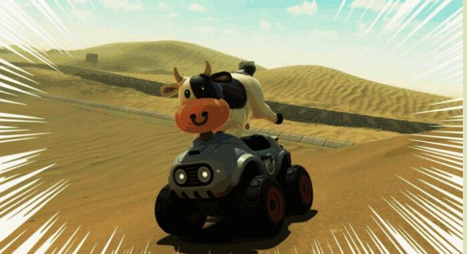 《马车:世界》中牛牛角色吃汉堡的游戏画面