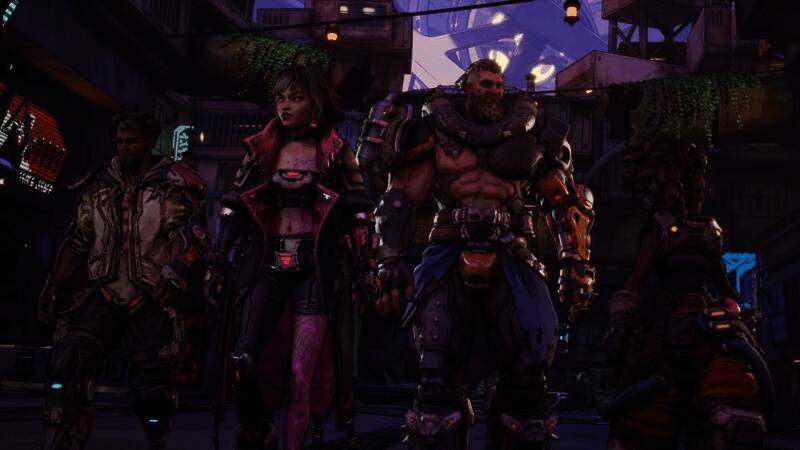 《无主之地4》Switch2版试玩现场展示画面，角色在废土环境中激烈交火