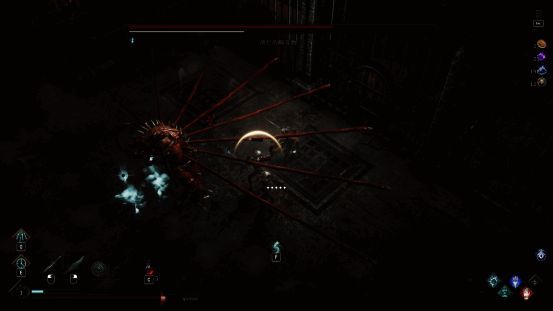 游戏战斗画面,角色手持武器与敌人激烈对抗,特效华丽