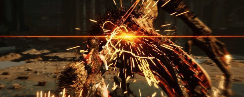 游戏中角色正在进行格挡操作,手持武器做出防御姿态