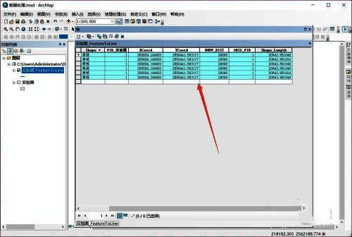 属性表中显示六个等分部分的数据记录