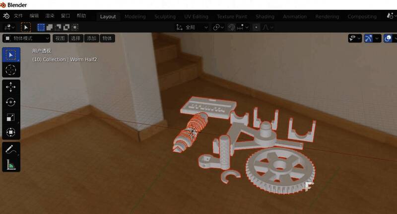 3D视图中展示多个导入的STL模型，颜色各异，结构清晰可见