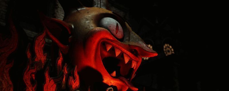 《炼魂之地:神偶剧院》游戏封面图,展示主角手持武器面对神秘木偶的紧张对峙场景