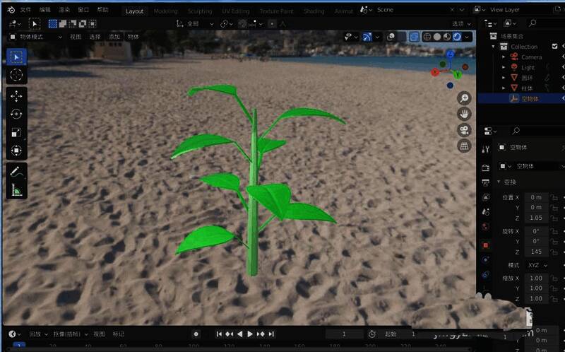 最终完成的树苗模型展示图,绿叶与树干比例协调美观